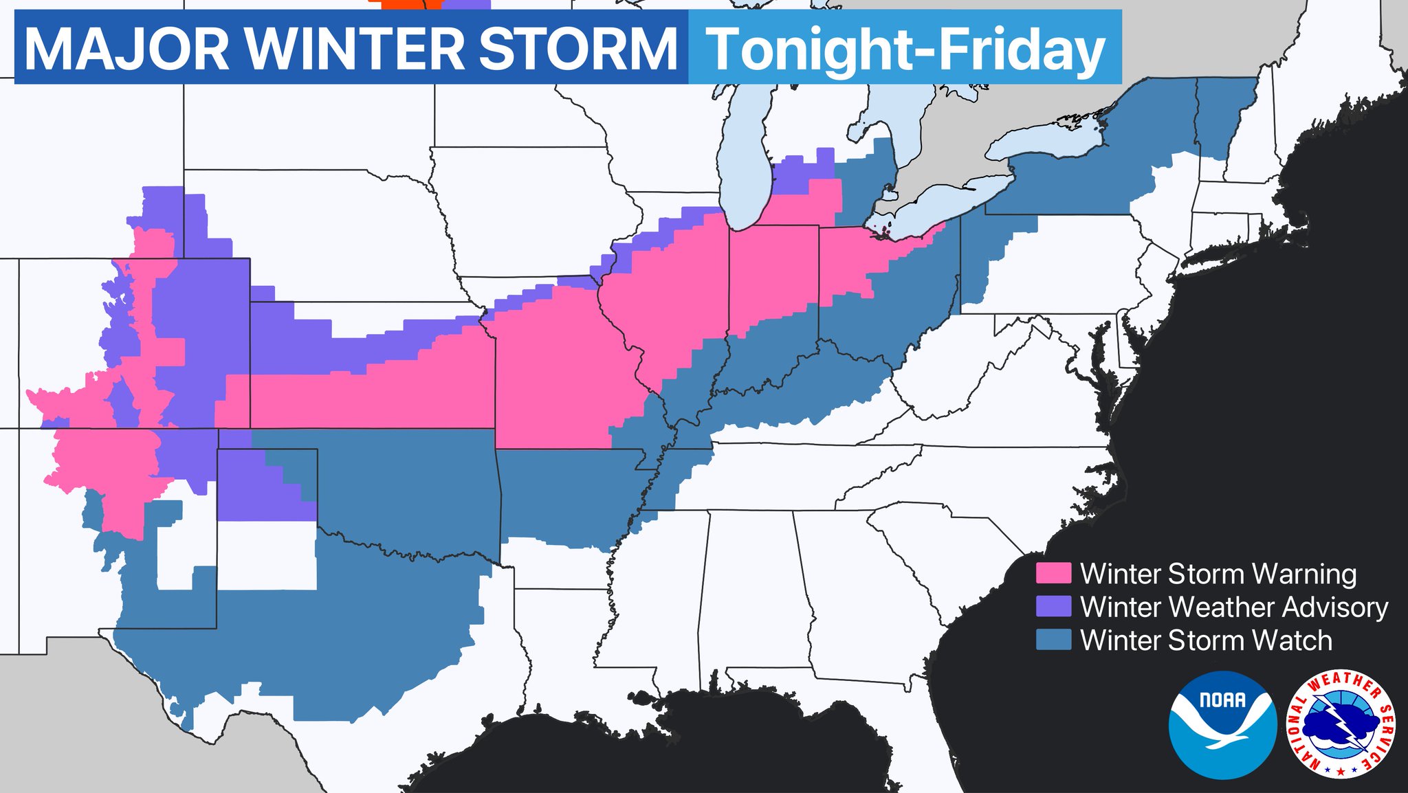 Noaa Weather Warning Map National Weather Service On Twitter: "We're Closely Monitoring The Major  Winter Storm Impacting A Large Swath Of The U.s. From New Mexico, Northeast  Into New England. It's A Complex Forecast From Winter