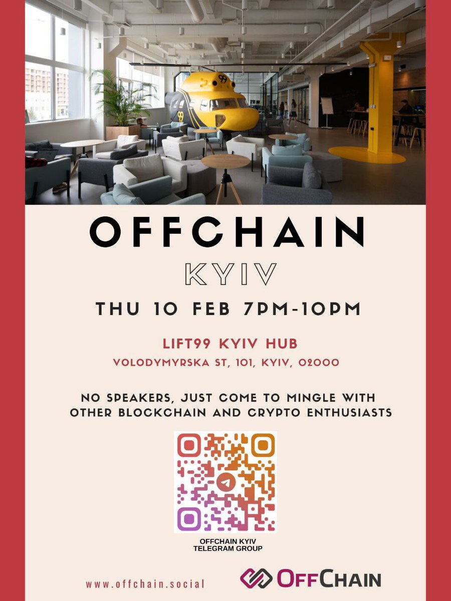 OffKyiv's tweet image. Friends!  We are pleased to invite you to our next meeting!

#offchain 
#offchainkyiv 
#offchainSocial 
#offchainCommunity 
#offchainmeetup