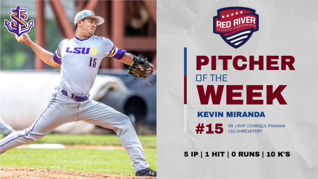 RRACsports's tweet photo. Kevin Miranda of @lsus_athletics was named RRAC baseball pitcher of the week for Jan. 24-30. https://t.co/uAOb4O2XQz