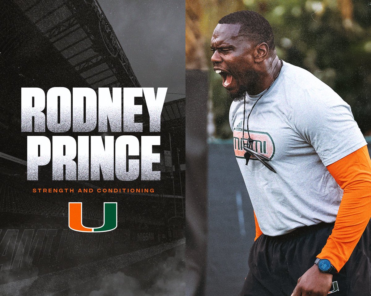 CanesFootball's tweet photo. Our Strength and Conditioning staff is LOADING UP. Welcome to The U, Rodney Prince!

More: https://t.co/oI6U9pBR5y https://t.co/AMUMriM3HB