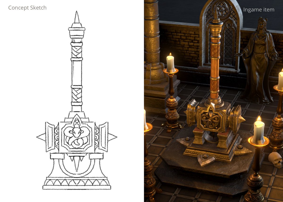 Another one in our #ConceptSketch vs #GameDesign series: The Warhammer. #artistsontwitter <a href="/unitygames/">Unity for Games</a> #indiegamedev #3dart