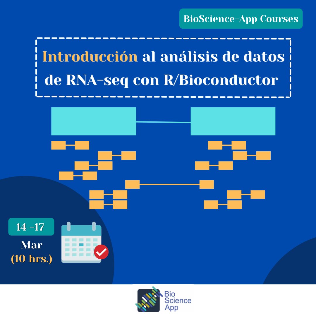 [CURSO ONLINE]
Este curso tiene un NIVEL INTRODUCTORIO, por lo que se brindarán los conocimientos elementales para el análisis de datos de RNA-seq.

✅ forms.gle/Hbp1qKDbYW3u8t…

 Aprovecha la oferta 20% OFF hasta el 15 de febrero. 
ANTES: 60.00 USD
🟢 HASTA EL 15 DE FEB: 48.00 USD
