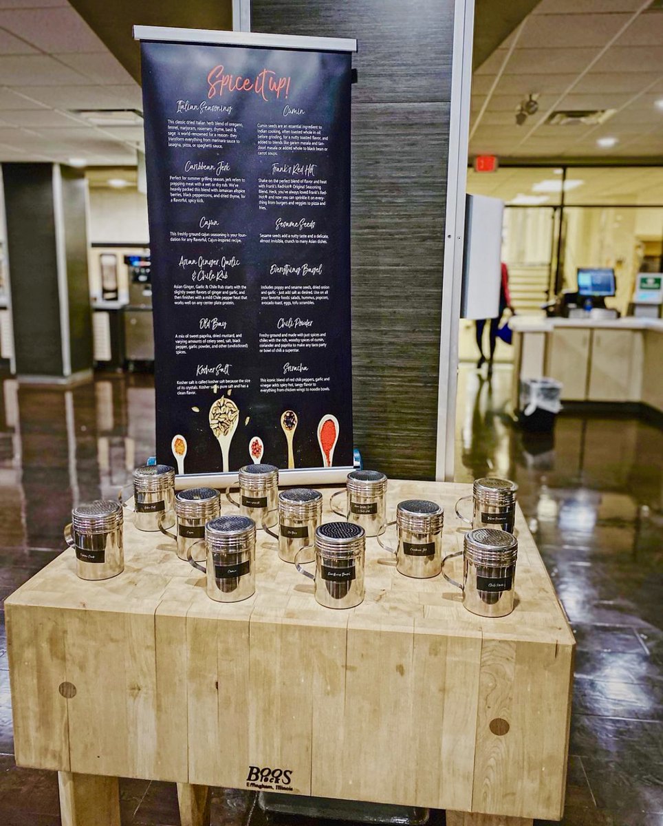 FHSUdining's tweet image. ✨spice it up✨ with our spice station in the dining hall!
.  .  .
Learn what spiced you can use as an alternative to salt in order to keep your heart healthy! 
.  .  .
#spiceitup #uatfhsu #hearthealthy