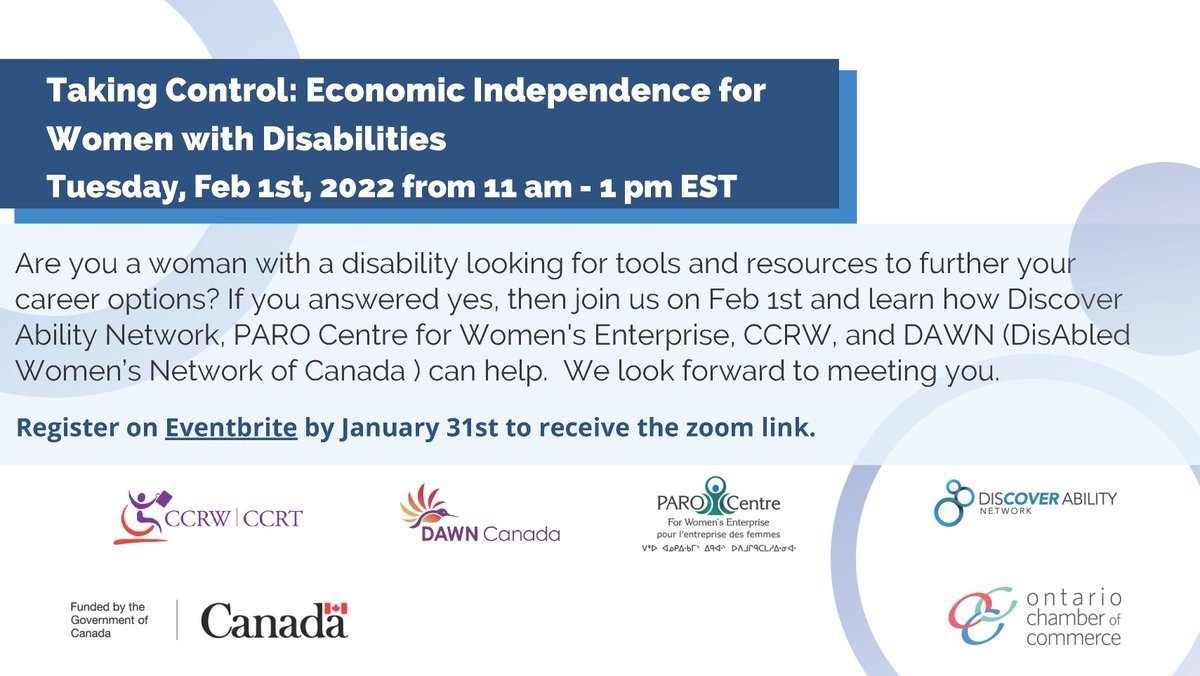Taking Control: Economic Independence for Women with Disabilities
Discoverability Network Presentation
Lisa Kelly, Programs Manager
Ontario Chamber of Commerce
<a href="/HireAbilityNow/">Discover Ability Network (DAN)</a> #economicindependence #womenhelpingwomen