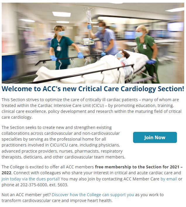 New as of February 2022!  @ACCinTouch #criticalcarecardiology member section!

Thanks to the efforts of many critical care cardiologists over the past years who made this a reality.

acc.org/Membership/Sec…