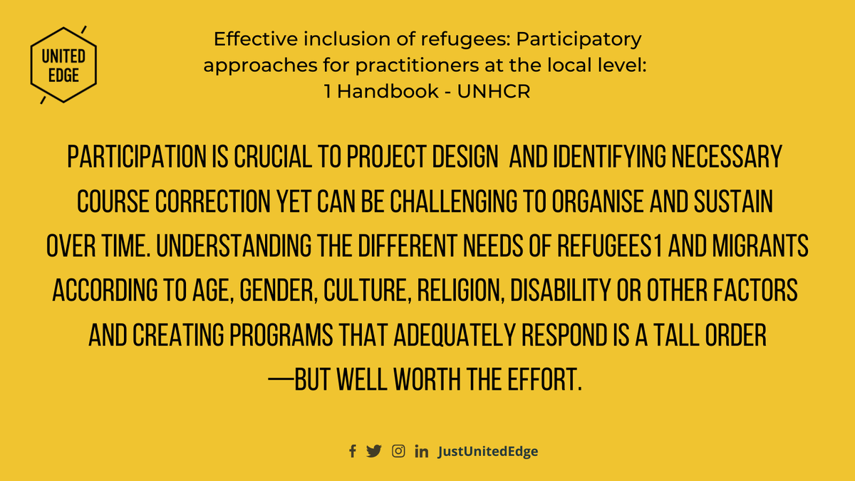 JustUnitedEdge's tweet photo. The UNHCR just released 1 Handbook: Effective Inclusion of Refugees, Participatory Approaches for
Practitioners at the Local Level. Download this important resource here from this link https://t.co/6YWrN84c20

#Inclusion #AsylumSeekers #Refugees #Migrants #StatelessPeople #Policy https://t.co/mhNp8JbXm8