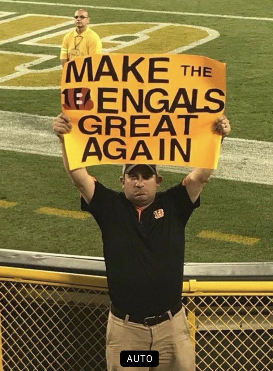Cinseepc's tweet photo. @JimIrsay Been a long time fan - made this sign Bengals vs Packers 2017 -WHO DEY https://t.co/bq3JyLnEWE