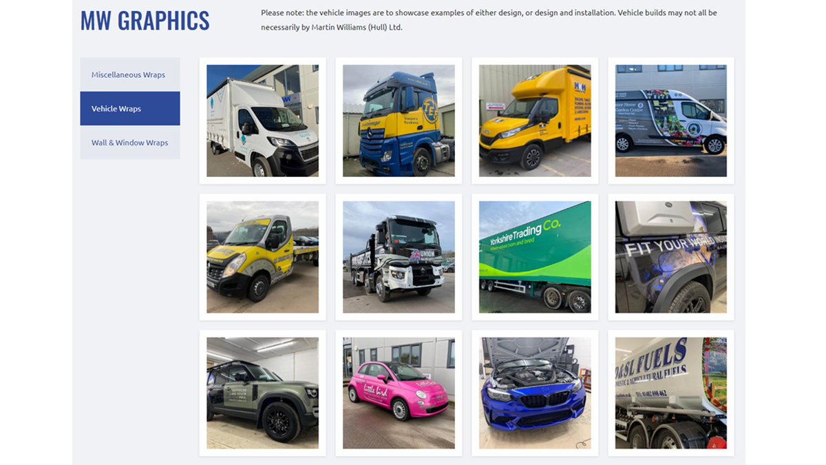 Introducing our brand new MW Graphics Gallery section! Click on the link below &amp; scroll down to browse a diverse portfolio of work in vehicle graphics &amp; much more! martinwilliamshull.co.uk/photo-gallery/ #VehicleWraps #WallWraps #WindowWraps #Decals #Branding #MWGraphics #MartinWilliamsHull