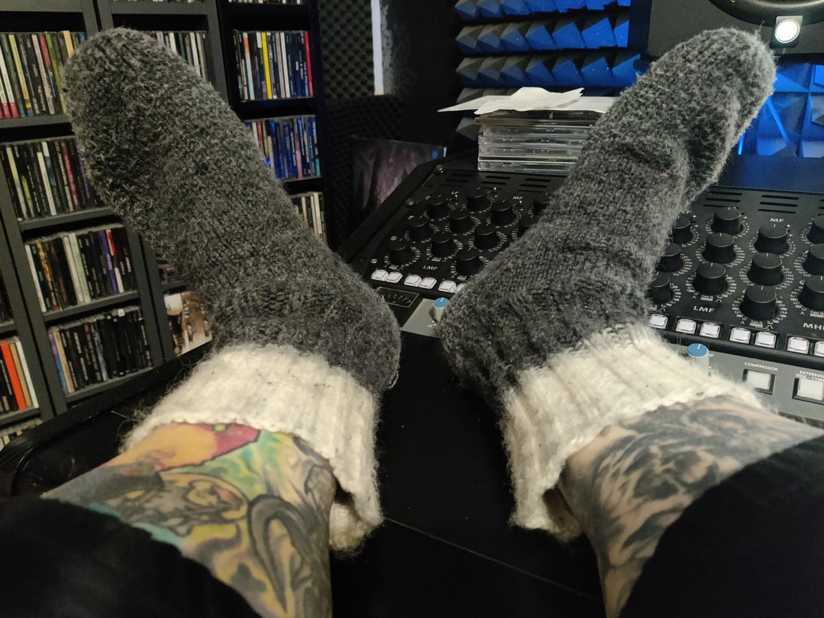 trollhornmusic's tweet photo. I heard about #socksofgameaudio and definitely want to participate with these awesome, well-served woolly socks my mom knitted me! She's been providing me socks for 40 years and she's awesome. https://t.co/zXs0wtlQYr