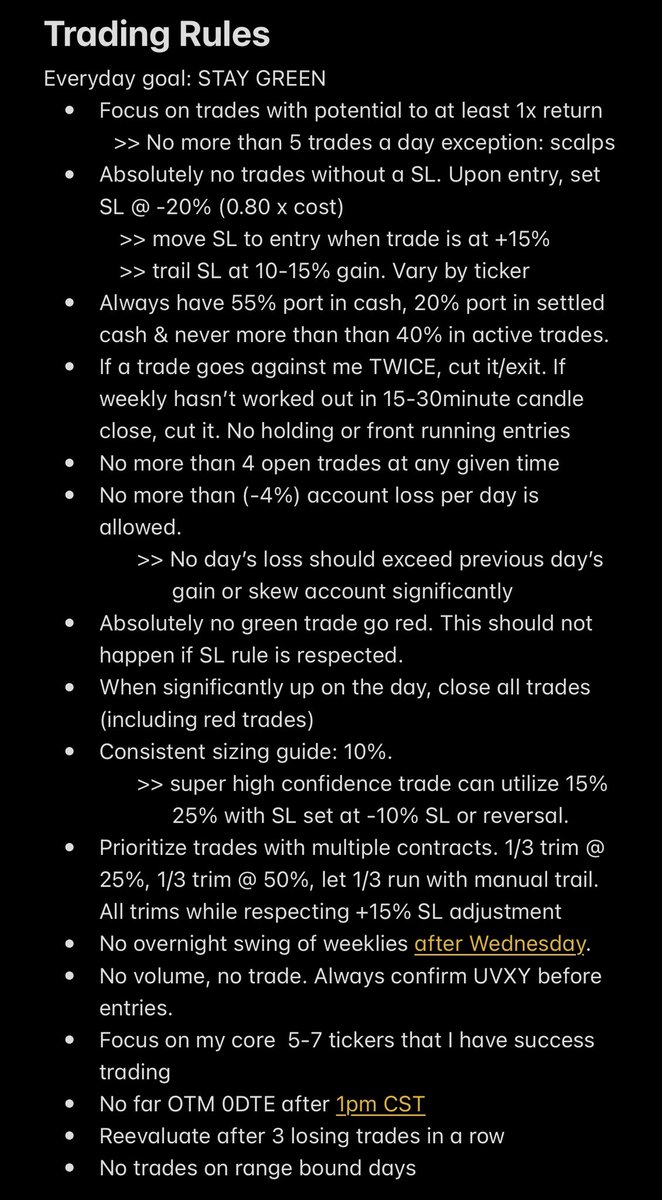 My updated Trading Rules. 
I’m nice so you get it in black &amp; white. 😀