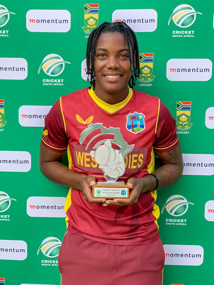 Chinelle Henry in the 2nd ODI v SA:

➡️ 2/32, breaking South Africa's half-century opening stand.

➡️ 26 (28), sharing in a half-century partnership to lift WINDIES from the jaws of defeat.

➡️ 1 spectacular catch with South Africa on the charge.

Player of the Match 👏

#SAWvWIW