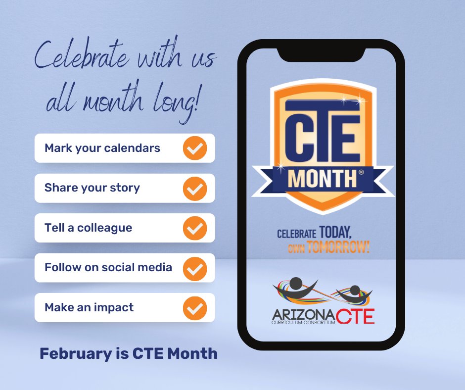 AZ_CTE_CC's tweet photo. Sure, February brings Groundhog Day, Valentine's Day, and President's Day...but it also celebrates Career & Technical Education! #ctemonth #iamcte #haveyoucheckedtheconnection #azctecc https://t.co/r04FzFGwYQ