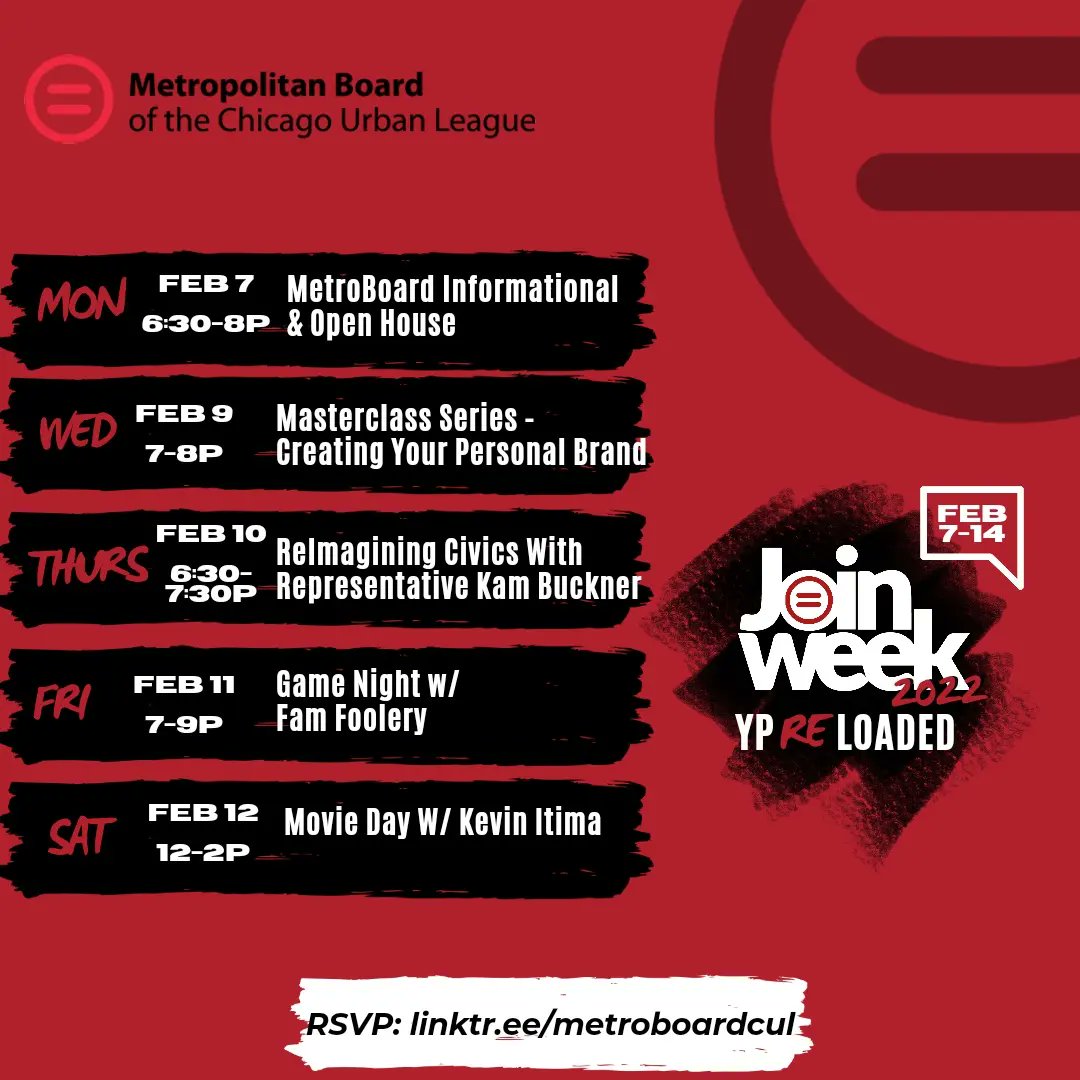 Happy Black History Month!

Fun Fact: MetroBoard was founded in 1983 by James Compton and John Rogers. It is one of the oldest young professional chapters under the <a href="/NULYP/">National Urban League Young Professionals</a>. It is one of several auxiliaries of <a href="/ChiUrbanLeague/">Chicago Urban League</a>.

RSVP for Join Week: linktr.ee/metroboardcul