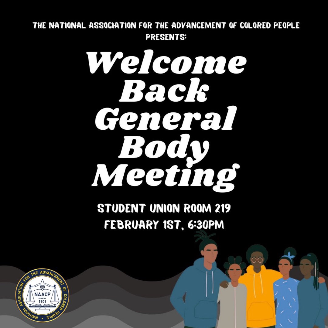 1909 Family 💙💛 Join us Today for our first GBM of the semester! Come meet our E-Board 👀 and learn more about NAACP. See you there tonight‼️