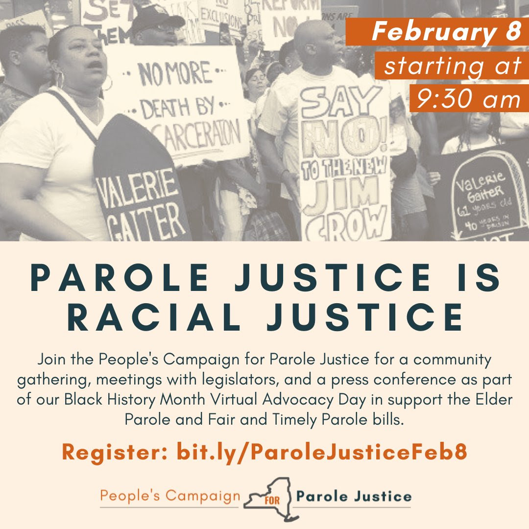 nyu_epic's tweet photo. Parole justice is racial justice. Register for the 2/8 virtual advocacy day with the people's campaign for parole justice here: https://t.co/vXEwmoIYQ6 https://t.co/44bcID0Hmj