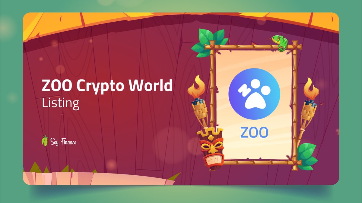 #ZooCryptoWorld Token is listed on SOY Finance 🦥

🚀 $SOY - $ZOO Trading | Live NOW!
🌱 2x Boosted Farming | Live NOW!

Trade &amp; Farm #ZOO on:
➡️  app.soy.finance/farms

Join our community:
➡️ t.me/Soy_Finance