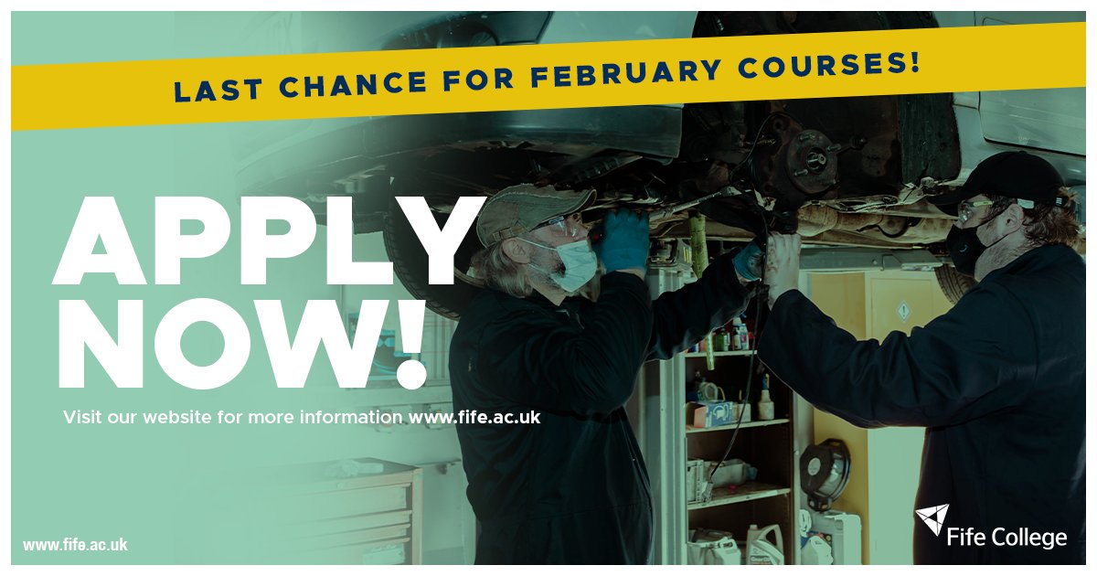 fifecollege's tweet photo. 👋🏻   Last chance to apply for courses starting in February!

For more information on the courses available and how to apply, visit our website.
 
🔗  https://t.co/AdVQkJkPsB https://t.co/cT03OgVMH7