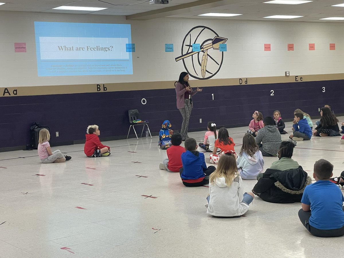 Ms. Porterfield speaking to 2nd graders at AEN about feelings and how to deal with them. “Dealings with Feelings”