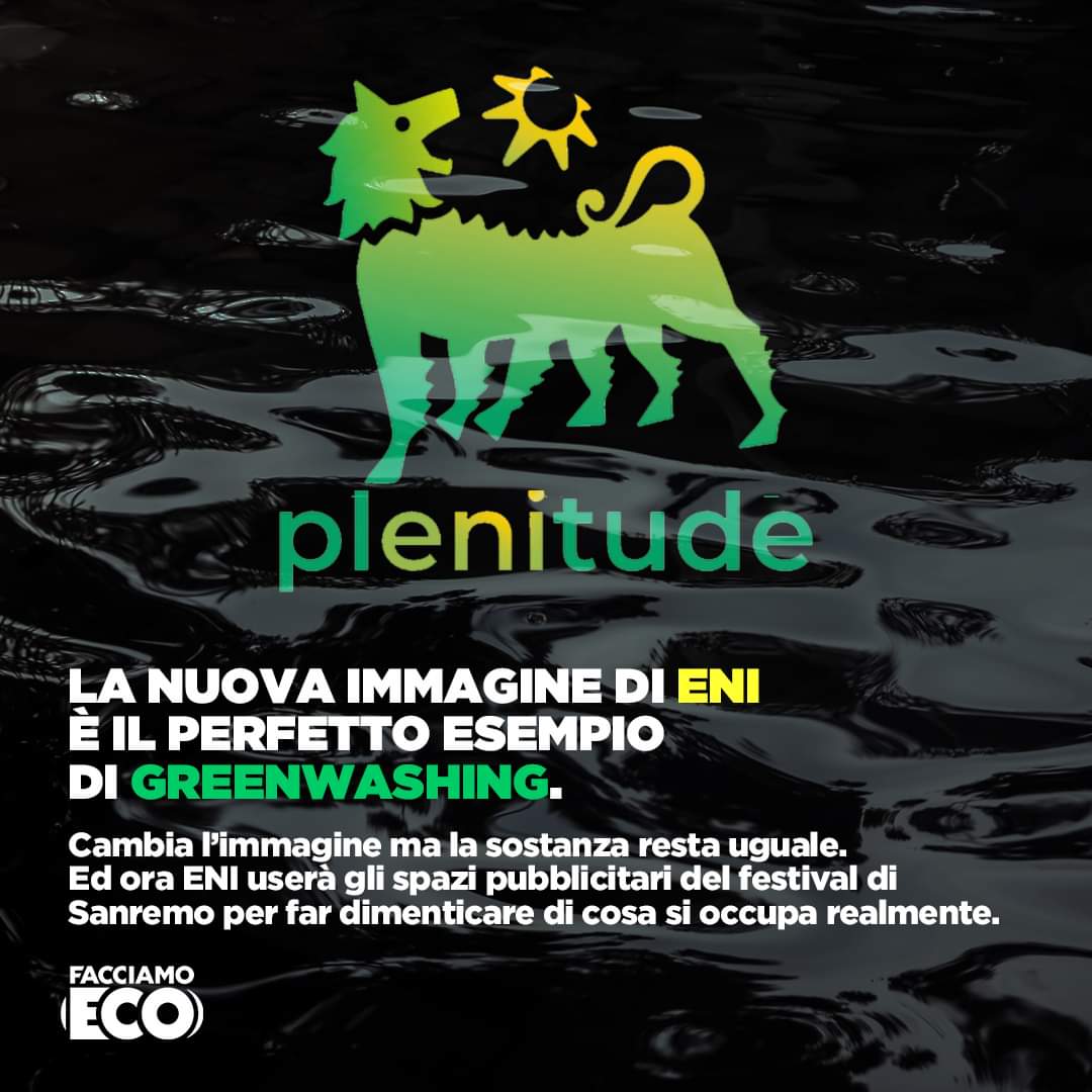 ENI sfrutterà il palcoscenico di #Sanremo per lanciare  la sua nuova compagina #Plenitude...un'azione di #greenwashing in grande stile!
Qui un rapporto di #Greenpeace che dimostra come le aziende dei #fossilfuel promuovono false soluzioni per il clima👇 greenpeace.org/italy/rapporto…