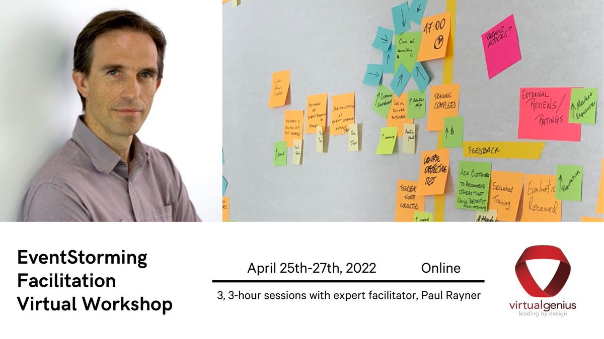 We invite you to join <a href="/thepaulrayner/">Paul Rayner</a> for an #EventStorming Facilitation Virtual Workshop from the comfort of your home from April 25-27! 🗒

This virtual workshop consists of 3️⃣, 3️⃣-hour sessions from 9:00 am - Noon (MDT) each day! More info: ti.to/EDDD/eventstor…