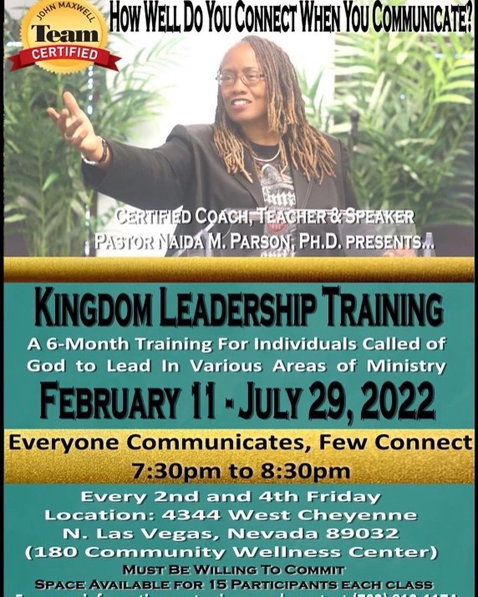 NACFAliante's tweet photo. Are looking to be Kingdom leader ? Or enhance your leadership skills ?
Well here is your opportunity. @NaidaMParson is the instructor 

The training is FREE!!!

Class 2 - Everyone Communicates, Few Connect 

*Must be willing to commit to ENTIRE 6 months. https://t.co/fOMPRn7vmu