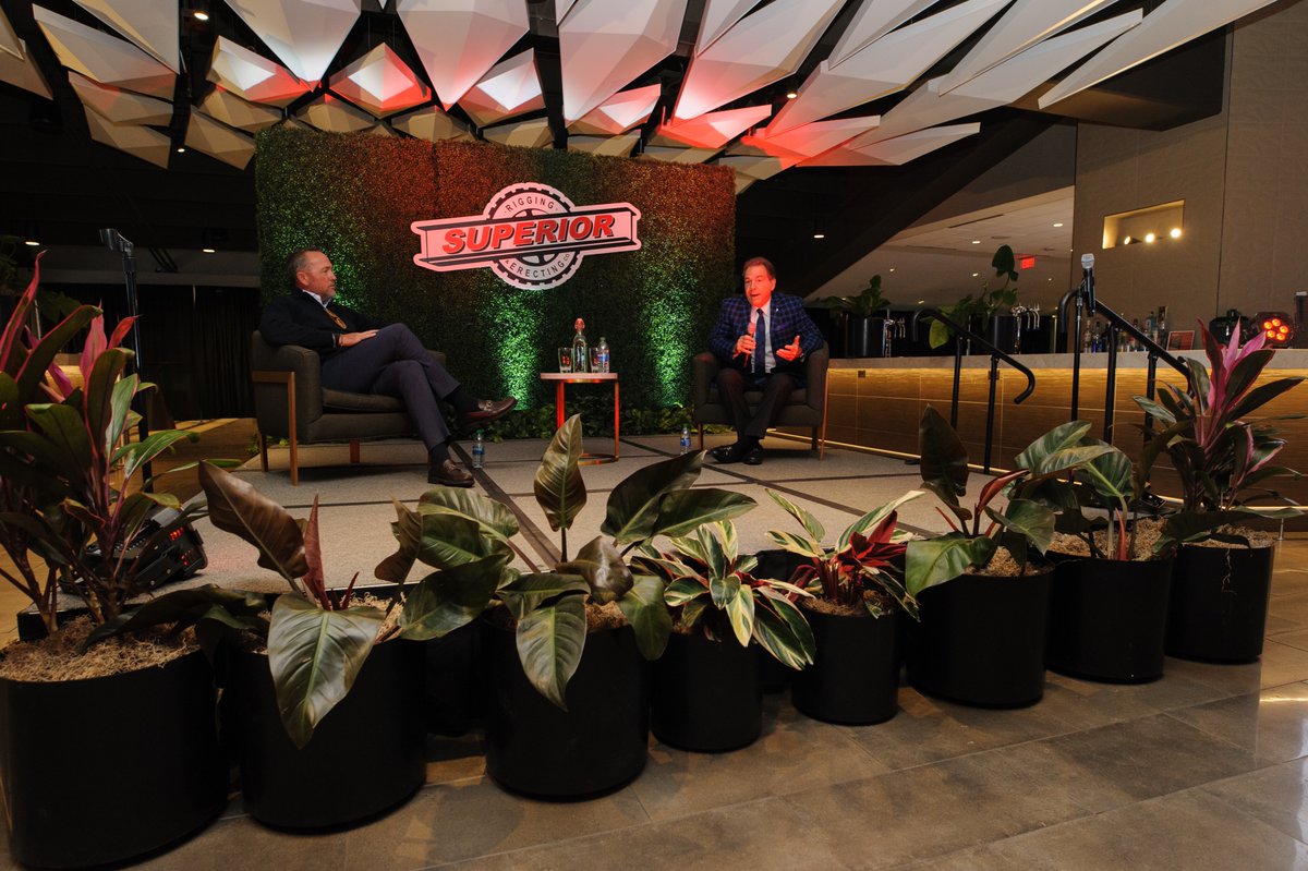 SuperiorRigging's tweet photo. We were honored to have Coach Nick Saban join us for our 70th Anniversary Celebration and Company Meeting! His leadership journey and how he motivates and inspires his team was inspirational to our team members. #SRE70 #makingthetoughlookeasy #SuperiorRigging https://t.co/W3ytphbQ6r