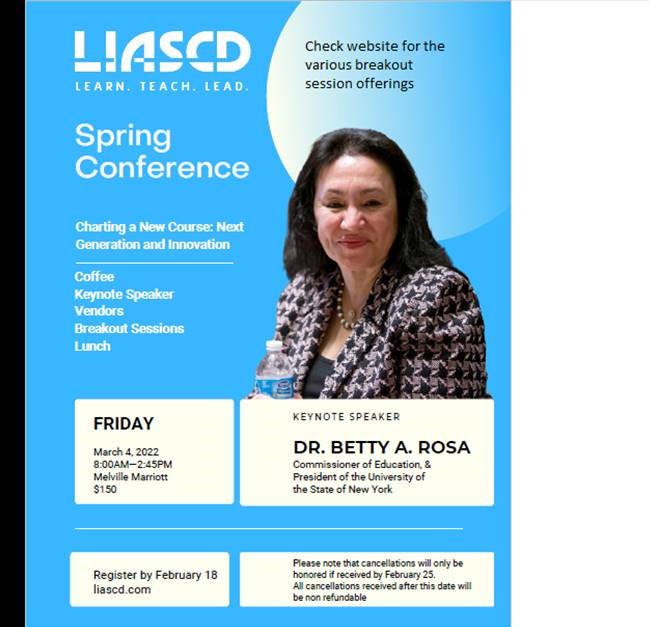 The annual @LIAASCD Spring Conference is fast approaching.  Commissioner Dr. Betty Rosa is our Keynote speaker.  In addition, check out our impressive lineup of breakout sessions: flipsnack.com/liascd/liascd-…
Hope to see you there!  <a href="/NYSEDNews/">NYS Education Department</a> <a href="/NYSASCD/">NYSASCD</a> #LIASCD