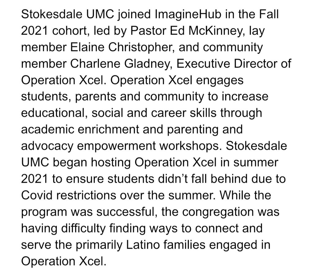 ImaginehubU's tweet photo. We are excited to share how one of our ImagineHub sites, Stokesdale UMC, is making connections with and is impacting their local community through their partnership with Operation Xcel: https://t.co/cSSyvqHFDx