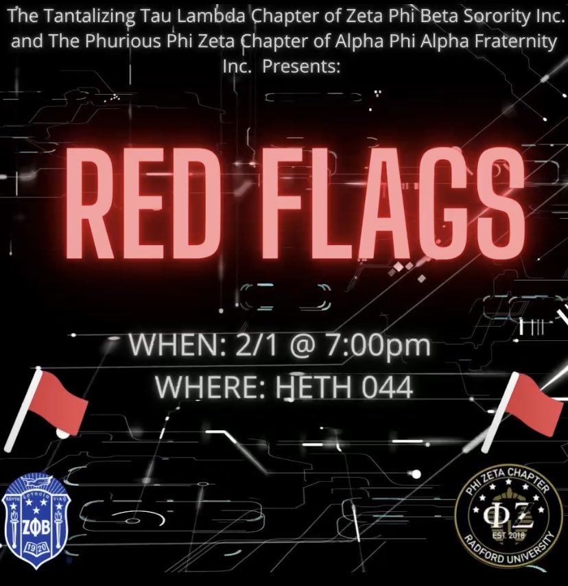PhiZ_Alphas's tweet photo. Come out and discuss some hot topics at our “🚩Red Flags🚩” event with the  @ZPhiBTauLambda 🗣🔥 
_______________________

TONIGHT @ 7PM in Heth 44 📍
_______________________

See You Tonight 😎 https://t.co/nr6hC2zIWK