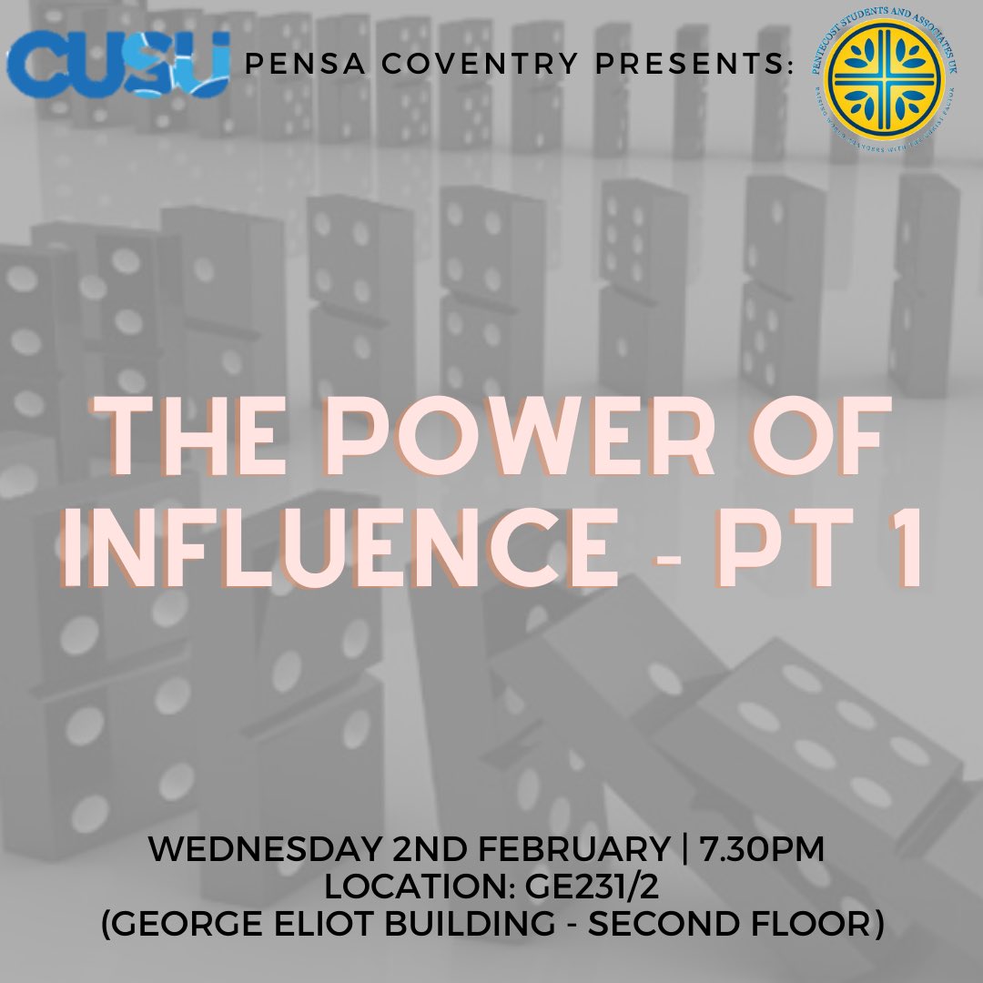 Hey guyss!

We’re back tomorrow at 7.30pm with a very interesting topic! We’ll be discussing the power of the influence we have around us!

We’ll see you soon!🤍

P.S. Remember your student ID to get into the building