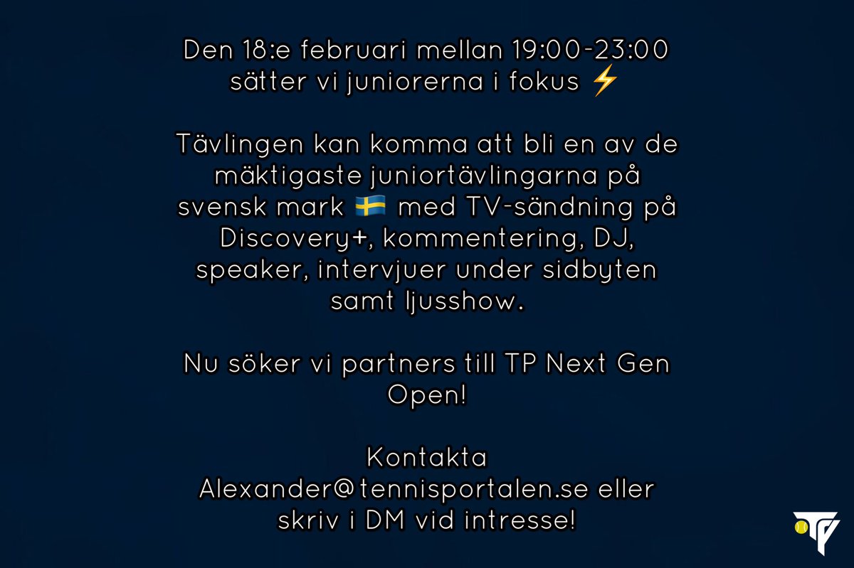 tennisportalen's tweet image. Nu söker vi partners till TP Next Gen Open ⚡️