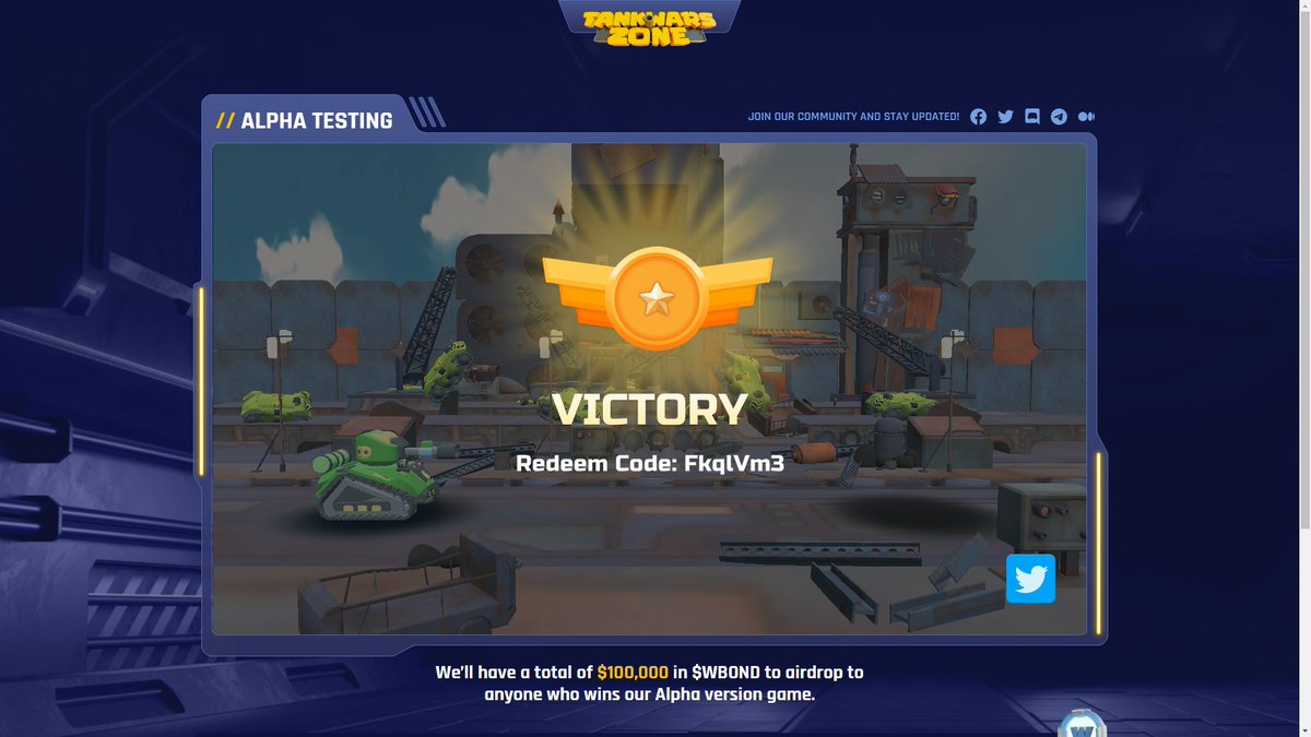 Ssylks's tweet photo. Let's play @TankWarsZone Alpha at https://t.co/N08bfPhpGl to earn $WBOND @FantomFDN !!!
My Redeem code: FkqlVm3
Address: 0xabccf0e4e173ab40efc9a88d509e1f54f2ed4c0f https://t.co/eS5YM8VSuC