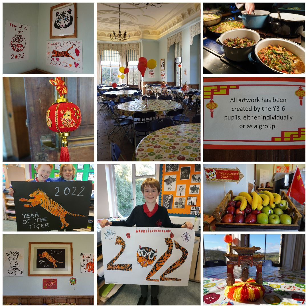 RendcombCollege's tweet photo. We celebrated with wonderful food and decorations this lunchtime- Happy Chinese New Year! Our Junior School Pupils produced some fabulous tiger artwork, displayed on all the walls of the dinning hall today. 
#Rendcombcollege #Thoughtful #Cotswolds #RendcombFamily #Yearofthetiger https://t.co/smwe07hyjD