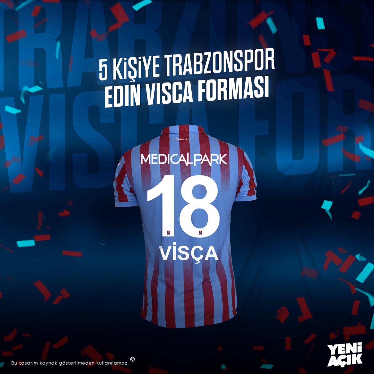 YENİ AÇIK’TAN 5 KİŞİYE 👕 EDİN VİSCA FORMASI 🔴🔵

Çekilişe katılmak için yapmanız gerekenler👇
 
🔹 Paylaşımı retweet etmek ve beğenmek
🔹 <a href="/yeniacikcom/">Yeni Açık</a> hesabını takip etmek

🗓 Kazananlar 21 Şubat Pazartesi günü Twitter’dan açıklanacaktır.