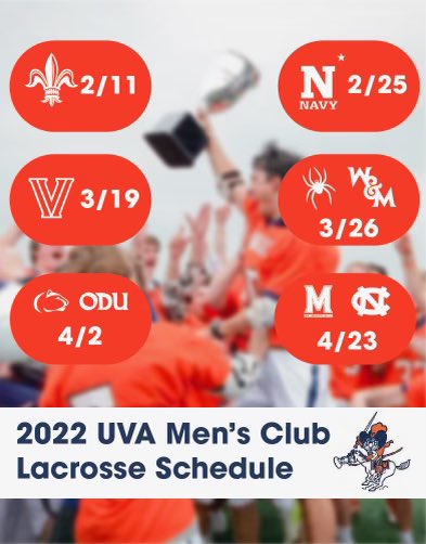 Our 2022 Spring schedule. All games except the 2/11 New Orleans tournament to be played at home at Carr’s Hill Field