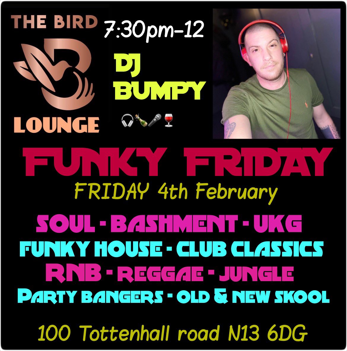 _DjBumpy's tweet photo. THIS FRIDAY 7:30pm-12 I’ll be dropping the bangers old &amp; new 💃🏻 #funkyfriday #djbumpy #NorthLondon #DJ #InTheMix #banger #music #Goodtimes https://t.co/bPyuBrMOh6