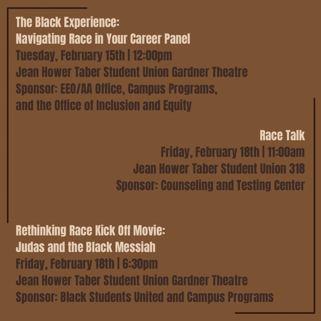 Today is the first day of Black History Month! Check out all of the events scheduled for the month!

For more information on Black History Month and it’s events, check out the link in our bio. (Pt.1)