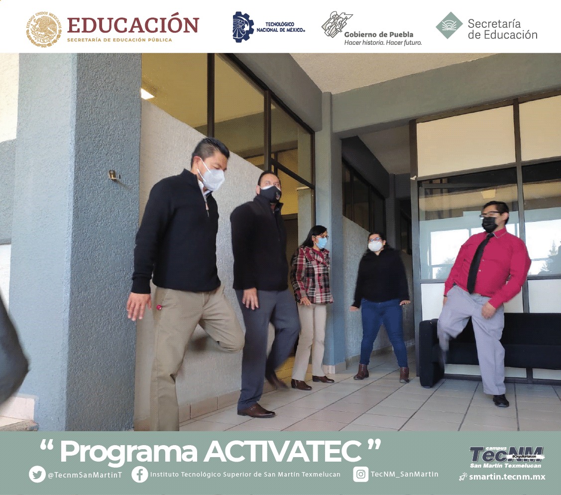 TecNMSanMartinT's tweet photo. Iniciamos el "Programa Activatec", que tiene como finalidad promover hábitos saludables entre los colaboradores del Instituto. 

Por el bienestar de nuestra #ComunidadTecNM

¡Somos #OrgulloHalcon! https://t.co/fG3BcSu7fk