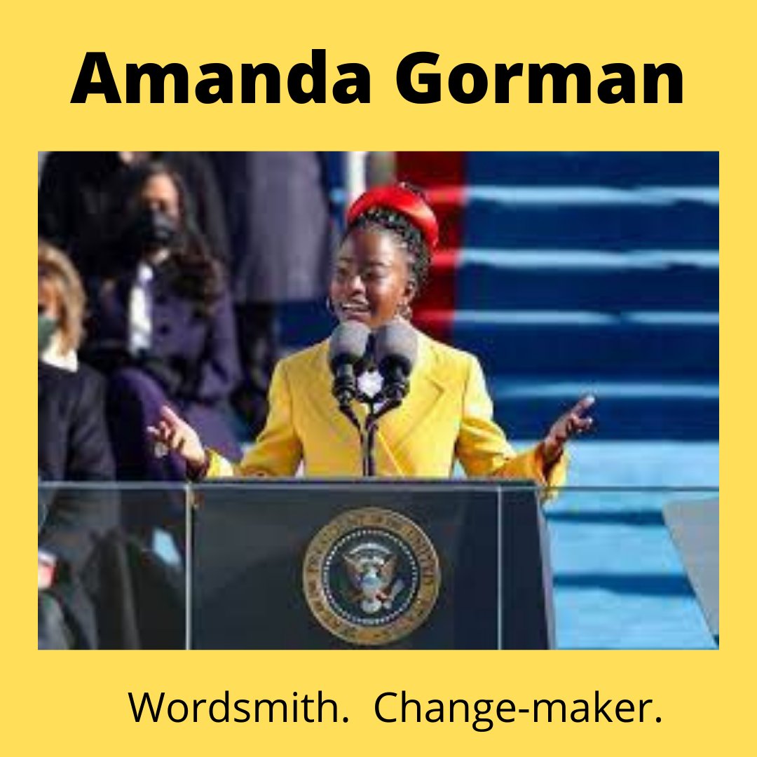 February is Black History Month!  
Amanda Gorman is the youngest inaugural poet in U.S. history. Read more about her at: theamandagorman.com Watch her inaugural poem at: youtu.be/LZ055ilIiN4