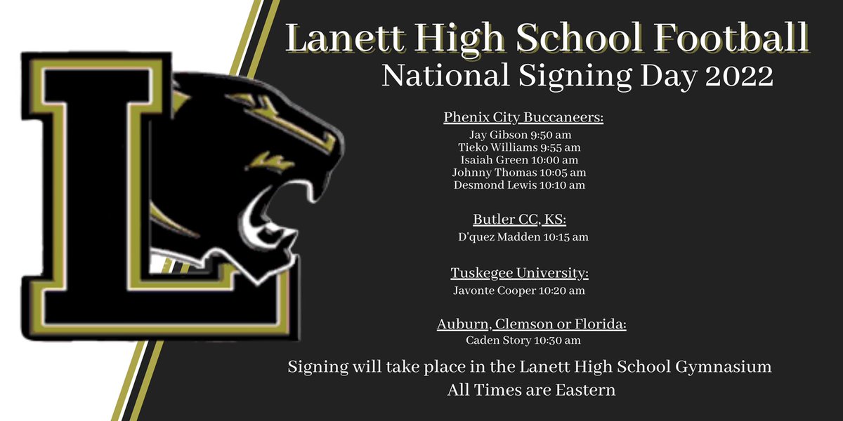 LanettPantherFB's tweet photo. It’s a great day to be a Panther!

Come out and support these guys as they sign their NLI! 

We are so proud of each one of you!! #NSD22 #RiseFromTheAshes https://t.co/MxX8M86B3G