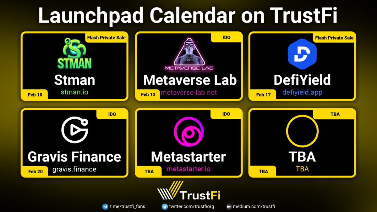 📣TrustFi Launchpad’s First IDO Calendar! 💎Stake at least 5,000 $TFI in 'Tier System Pool' to be eligible! 🌐farmerbsc.trustfi.org ⚡️Remember that the Flash Private Sales will be open to Dolphin and Whale Tiers & NFT Holders 👇Our Tier System bit.ly/3gd8f9F