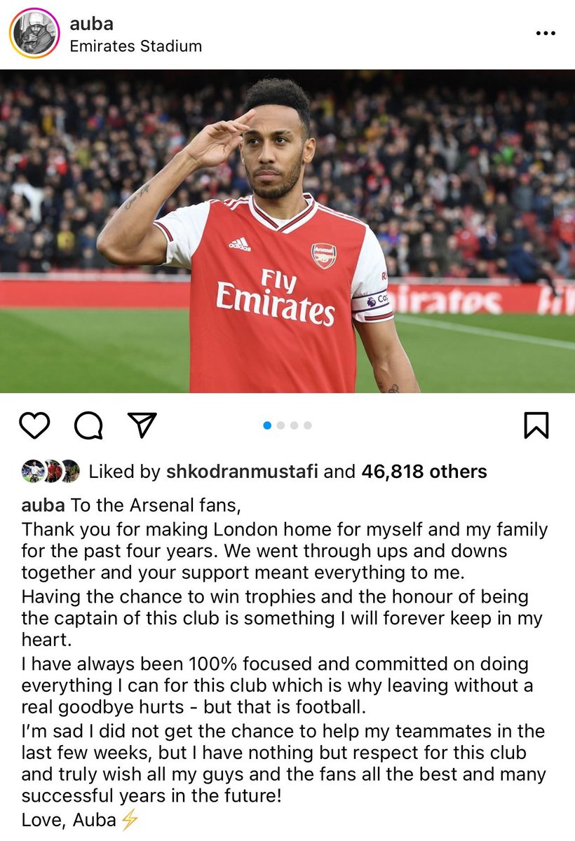 Planet_Arsenal's tweet photo. Auba's farewell message to the fans https://t.co/WOxntFGe9A
