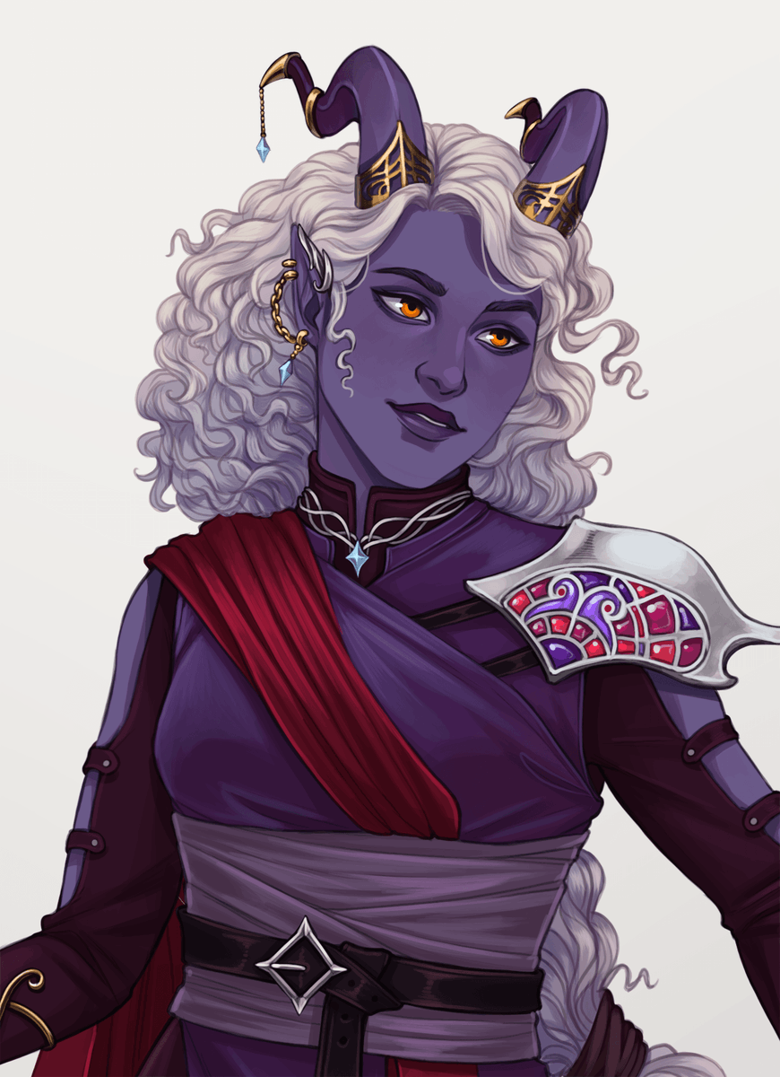 Tallinier's tweet photo. A very fancy tiefling named Az for a patreon client! So many fun little details on this one!
#art #dnd #dnd5e #dungeonsanddragons #ttrpg https://t.co/6JTI8yGKM1