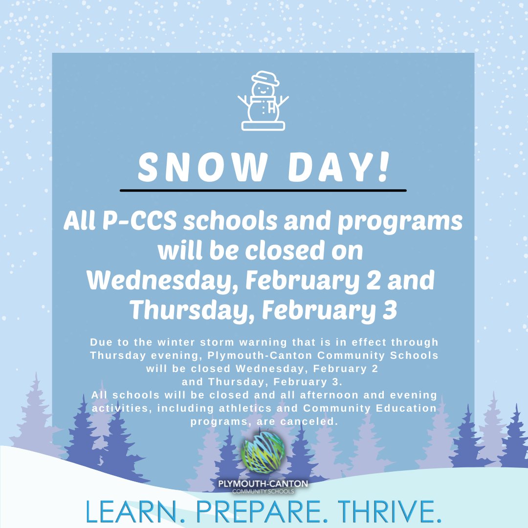 PCCS_Official's tweet photo. All P-CCS Schools Closed on Wednesday, February 2 and Thursday, February 3 Due to Winter Storm Warning:
https://t.co/sxC43ThMNQ https://t.co/2xQ77Nmbkz