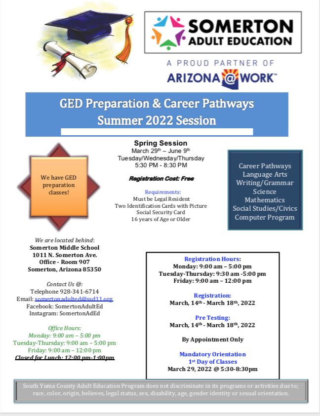 SomertonAdEd's tweet photo. GED Preparation Classes Coming Soon! https://t.co/eQEJNr1D95