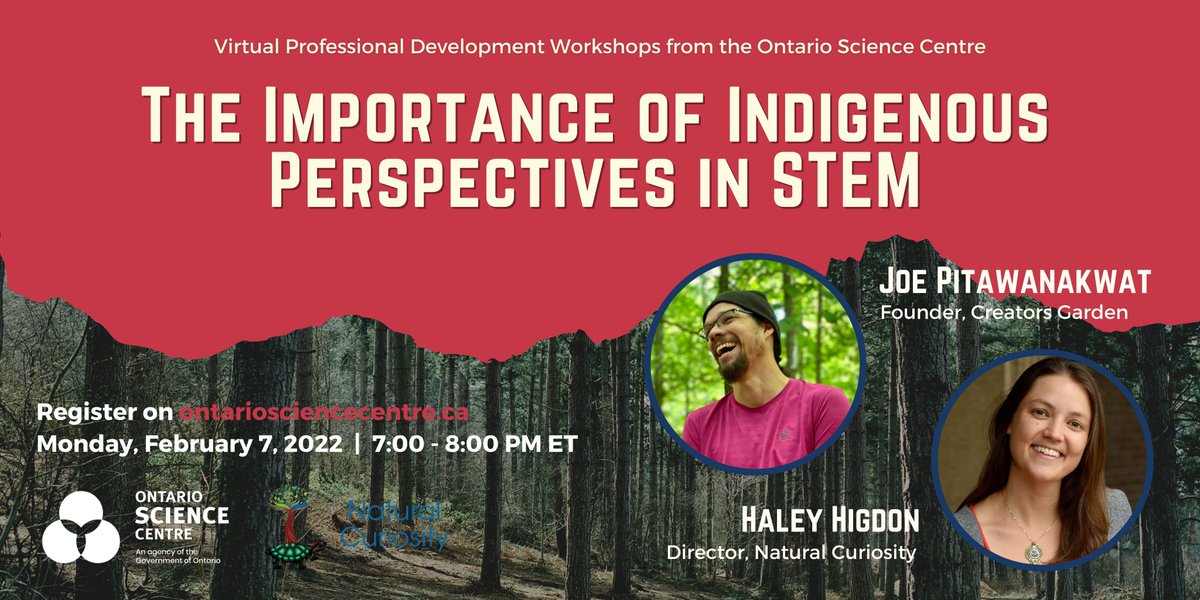 Join Joseph Pitawanakwat, Haley Higdon  &amp; <a href="/OntScienceCtr/">Ontario Science Centre</a> on how #environmentalinquiry as a “reconciliation pedagogy” can facilitate understanding of #Indigenousperspectives through reciprocal relationships between educators, students &amp; the natural world.
tinyurl.com/OSCNCworkshop