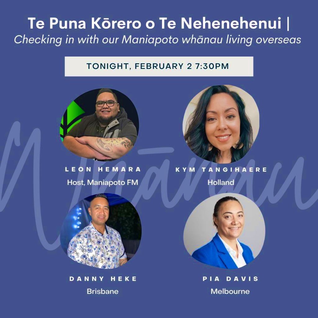 Maniapoto_FM's tweet photo. #MFMLive I Tēnā tūhono mai a te pō nei. Ka toro ki ngā uri o Maniapoto kei tāwāhi e noho ana. 

Tune in tonight at 7:30 where we check in with our Maniapoto whānau overseas and hear what life is like living through a pandemic https://t.co/BRqrKABrYN