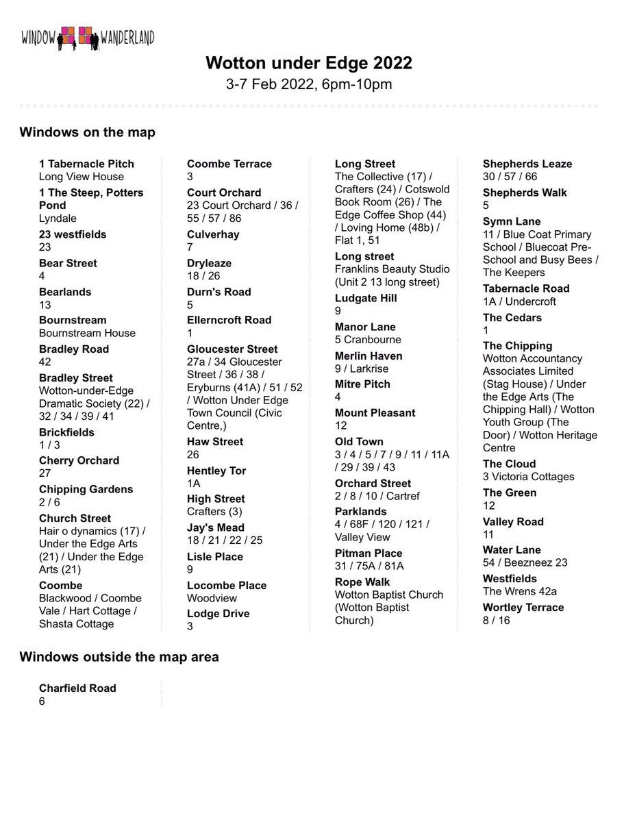 WindowWotton's tweet image. Wotton’s fun starts on Thursday after dark - here’s the latest online map and list - download yours here windowwanderland.com/event/wotton-u…
Paper copies available all over town.