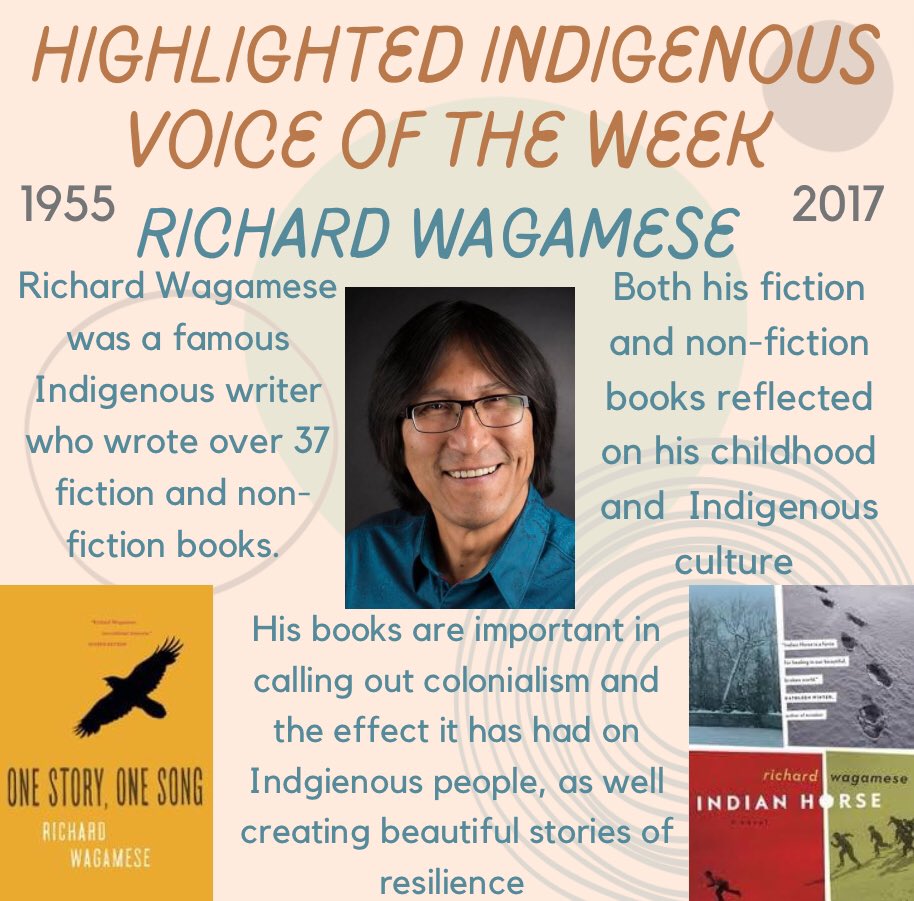 Richard Wagamese was an amazing journalist and novelist. He won several awards for his books, which speak about the historical injustices towards Indigenous people caused by colonialism. He is such an inspiring author and his writing is so impactful.