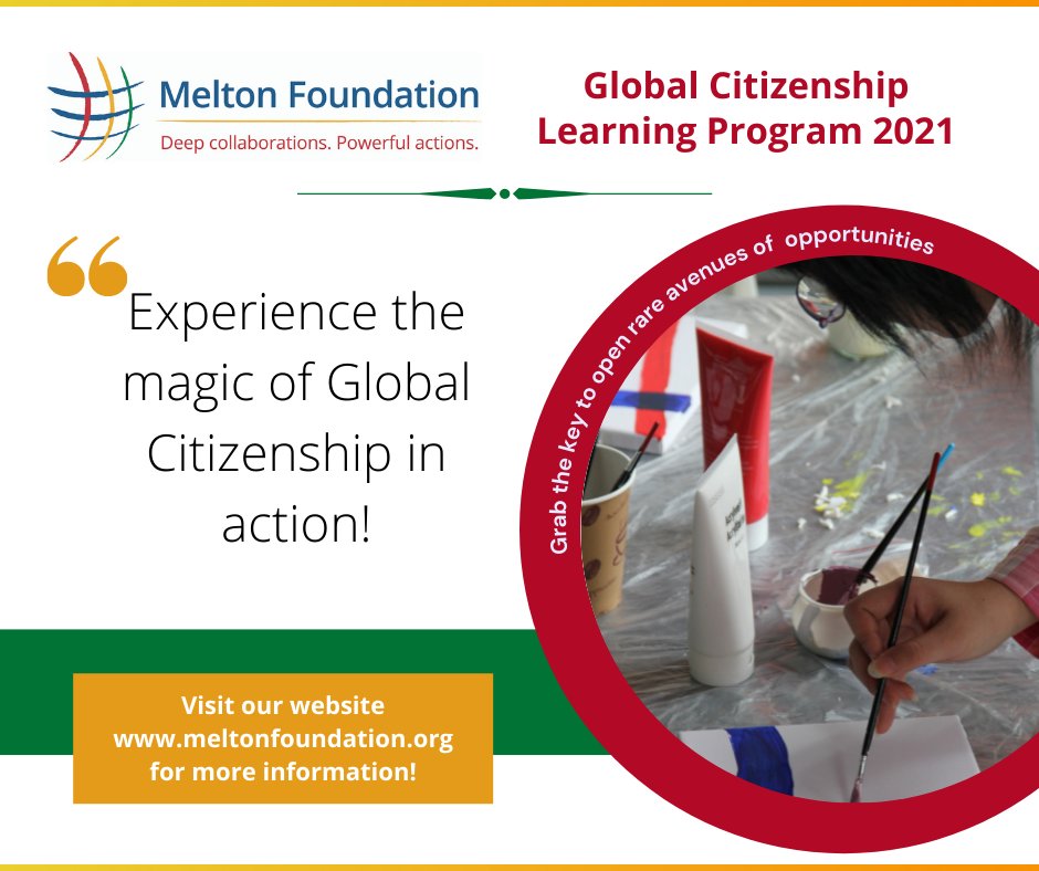 MFGlobalCitizen's tweet image. The Melton Foundation provides a platform for global changemakers to evolve, learn, and collaborate in a meaningful way. We equip our Fellows with to be the changemaker they aspire to be. Apply now at meltonfoundation.org/the-fellowship… 

@way_hq 
@ComSecYouth 
@HPI_DSchool